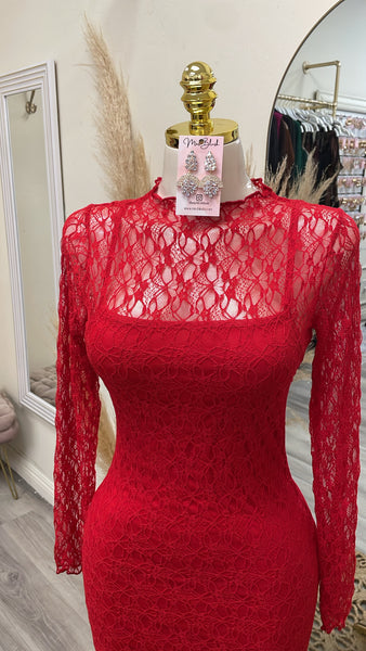 NOELLE LACE DRESS- RED