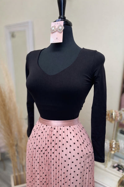 POLKA DOT PLEATED SKIRT- BLUSH