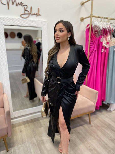 KHLOE WRAP MIDI- BLACK