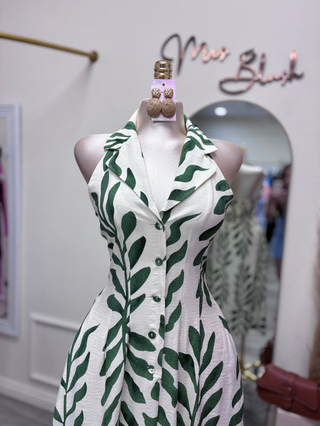 SANTORINI ESCAPE HALTER DRESS