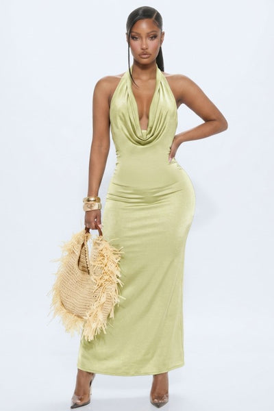 SAGE ALLURE COWL NECK DRESS