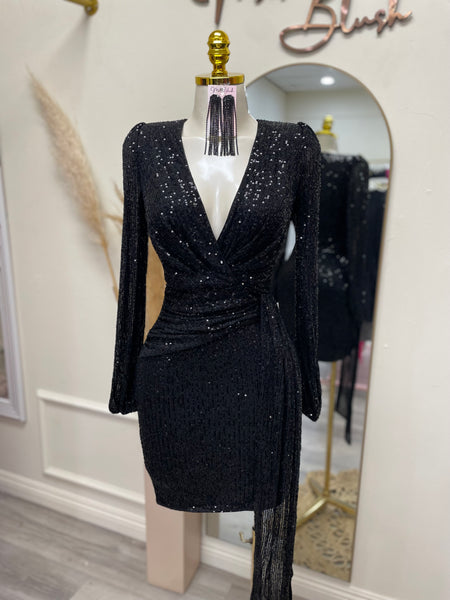 SEQUIN BLACK MINI DRESS