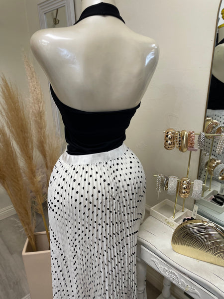 POLKA DOT PLEATED SKIRT- WHITE