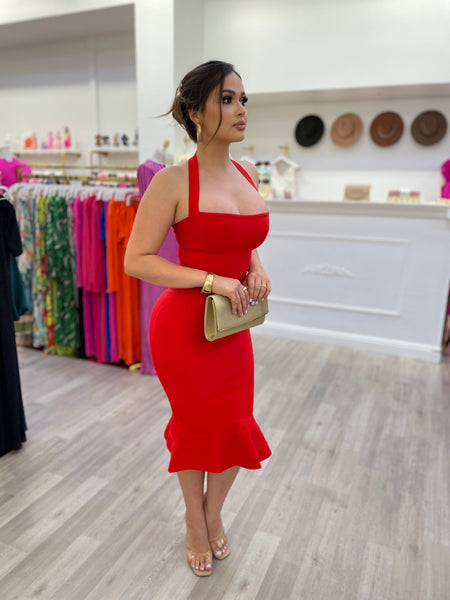 EMILIA BANDAGE MIDI- RED