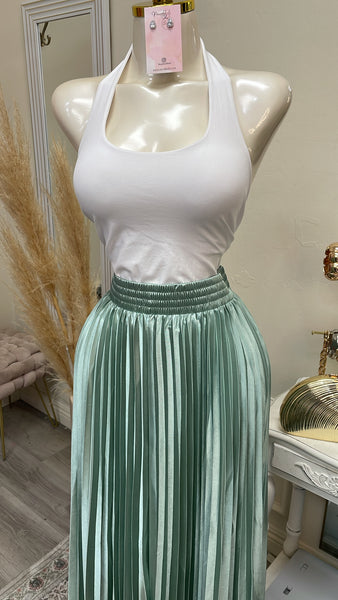 ISABELLE PLEATED SATIN MIDI- MINT