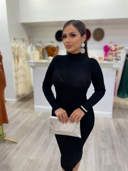 NICOLE KNIT MIDI-BLACK