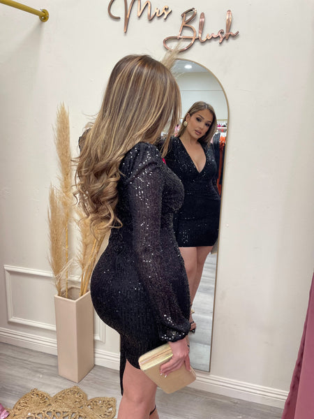 SEQUIN BLACK MINI DRESS