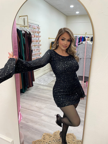 MIDNIGHT SPARKLE MINI DRESS