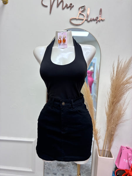 SIENNA DENIM SKIRT- BLACK