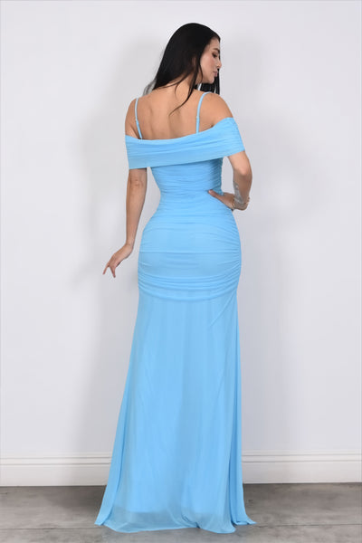 NOIR SCULPTED RUCHED GOWN- SKY BLUE