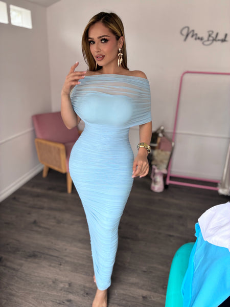 SERENA DRAPE MIDI DRESS- BABY BLUE