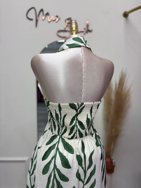 SANTORINI ESCAPE HALTER DRESS
