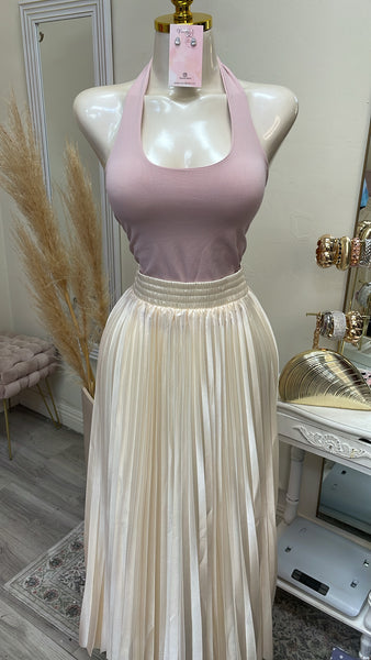 ISABELLE PLEATED SATIN MIDI- CREAM