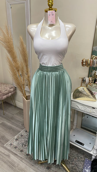 ISABELLE PLEATED SATIN MIDI- MINT