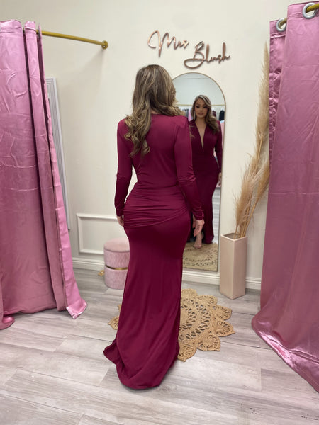CHRISTINE COUTURE DRESS- BURGUNDY