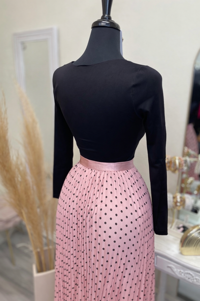 POLKA DOT PLEATED SKIRT- BLUSH
