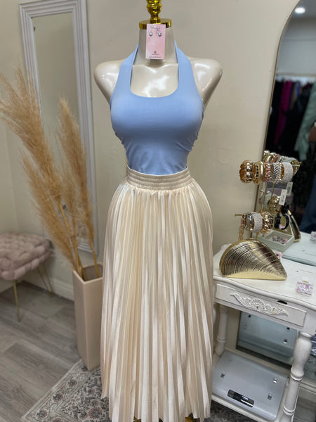 ISABELLE PLEATED SATIN MIDI- CREAM