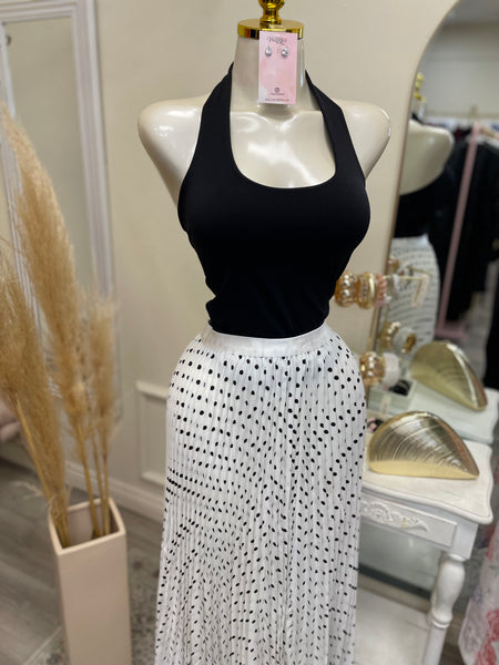 POLKA DOT PLEATED SKIRT- WHITE