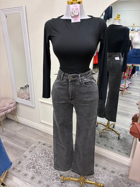HIGH WAIST DENIM JEANS- CHARCOAL