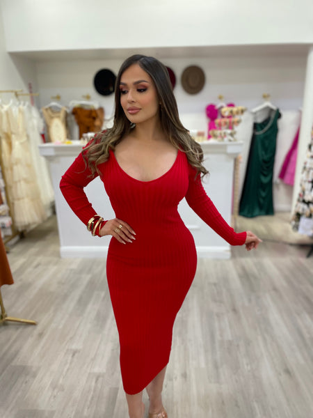 VIV KNIT MIDI- RED