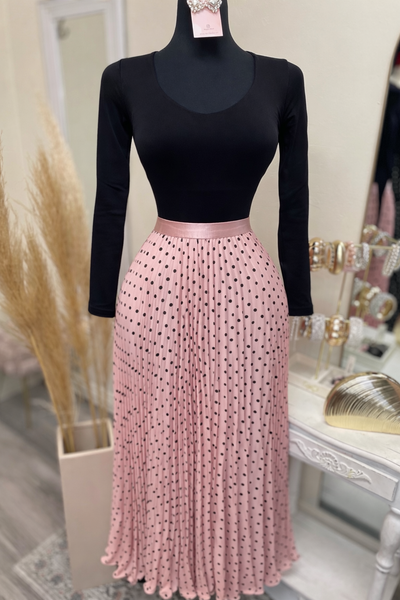 POLKA DOT PLEATED SKIRT- BLUSH