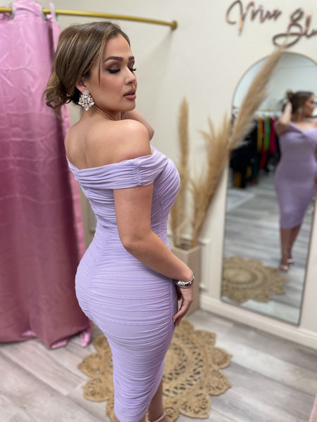 THE AMOUR RUCHED MIDI- LILAC