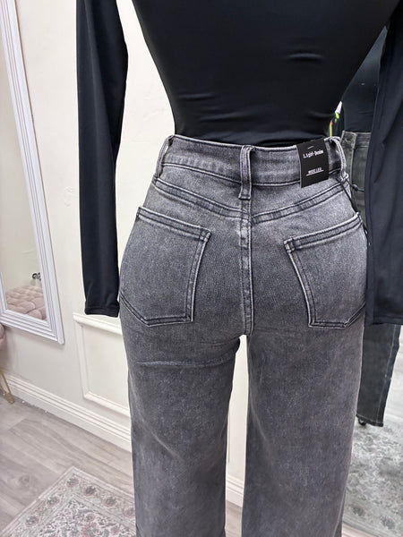 HIGH WAIST DENIM JEANS- CHARCOAL
