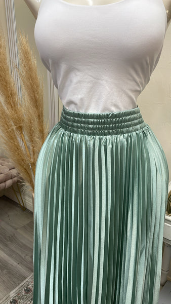 ISABELLE PLEATED SATIN MIDI- MINT