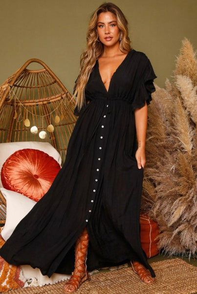 GIANNA DEEP V MAXI DRESS- BLACK