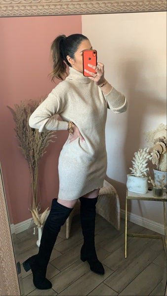 TIFF SWEATER DRESS- ALMOND