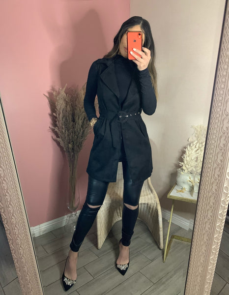 HEATHER FAUX SUEDE BELTED VEST