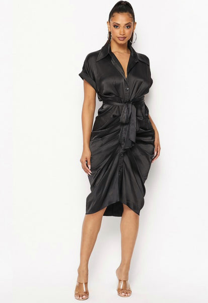 LESLIE WAIST TIE MIDI- BLACK