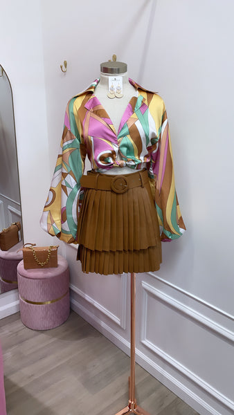 VALERY TOP- BROWN PRINT