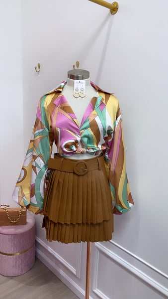 VALERY TOP- BROWN PRINT