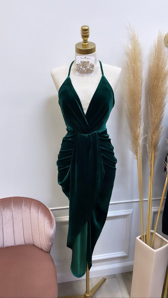 VIRIDIANA VELOUR MIDI- HUNTER
