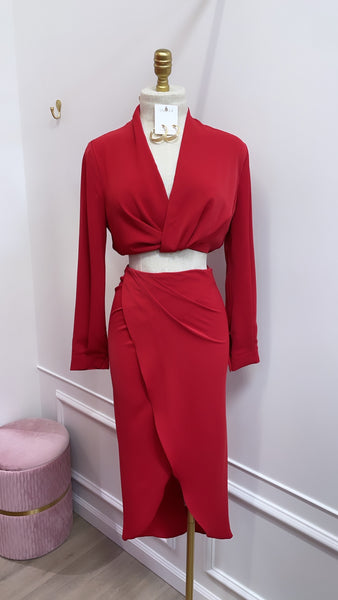 CASSIE SATIN SET- RED