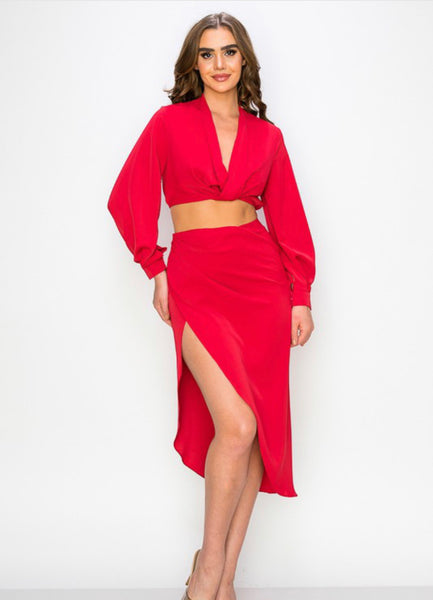 CASSIE SATIN SET- RED