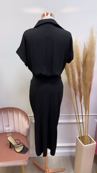 ABIGAIL DRAPED MIDI-black