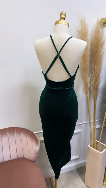 VIRIDIANA VELOUR MIDI- HUNTER