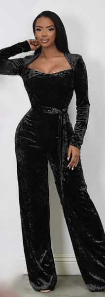 VIVIENNE VELOUR JUMPSUIT- BLACK