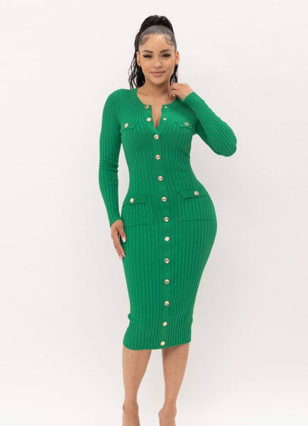 LISA MIDI DRESS- KELLY GREEN